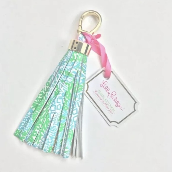 LILLY PULITZER Tassel Keychain Fob Leather gold - Picture 2 of 5